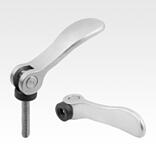 Cam levers, stainless steel with internal or external thread, plastic thrust washer and stainless steel stud