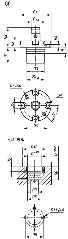 포지셔닝 실린더, 공압식, 타입 B