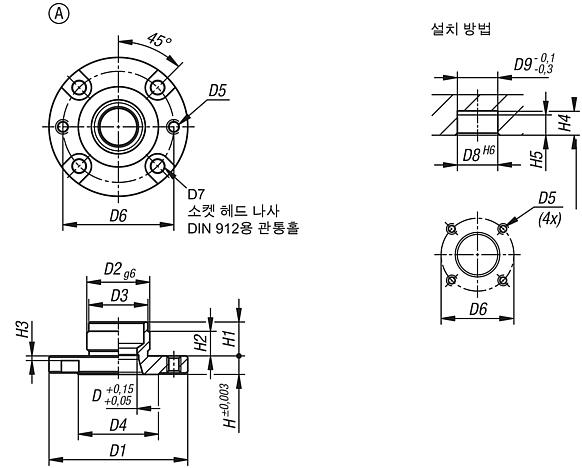 스틸 마운트 부시, 공압 포지셔닝 실린더용, 타입 A