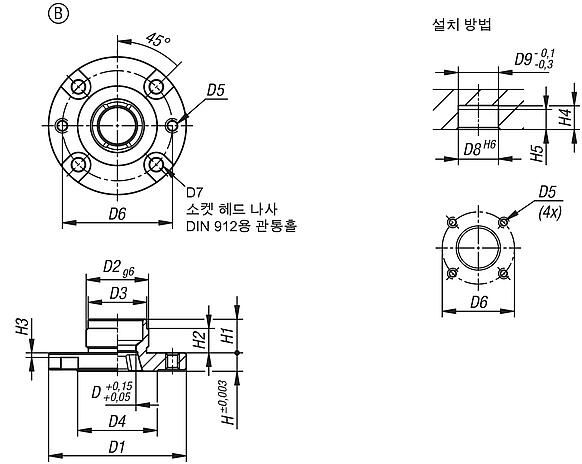 스틸 마운트 부시, 공압 포지셔닝 실린더용, 타입 B