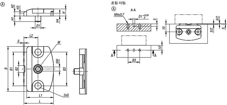 플랫 클램프, 캠 있음, 타입 A, 포지셔닝 핀 있음