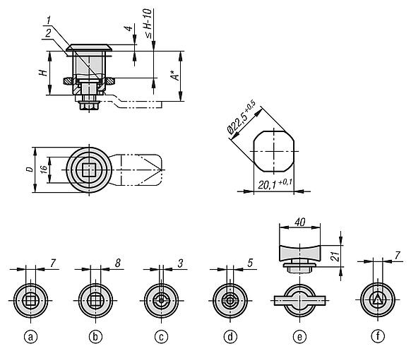 Quarter-turn locks, stainless steel long version