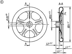 Spoked handwheels, sheet stainless steel, Form C 5 spokes