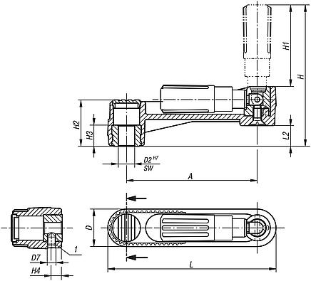 Crank handles with fold-down cylinder grip, with square socket