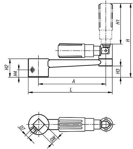 Crank handles aluminium with safety grip and square socket