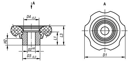 Handwheels, plastic (thermoset), with hole