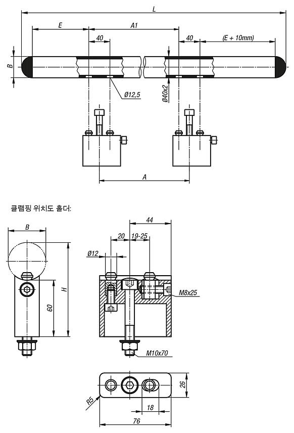 알루미늄 튜브 홀더가 있는 스테인레스 튜브 그립