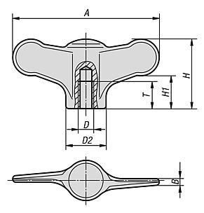 Wing grips internal thread, stainless steel - inch