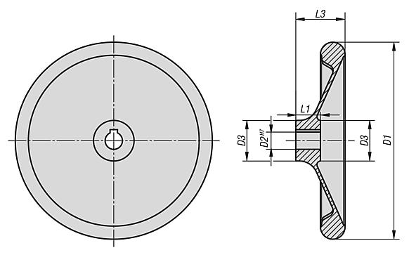 Handwheels disc similar to DIN 950, aluminium