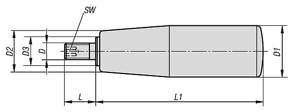 Cylindrical grips revolving with hexagon socket