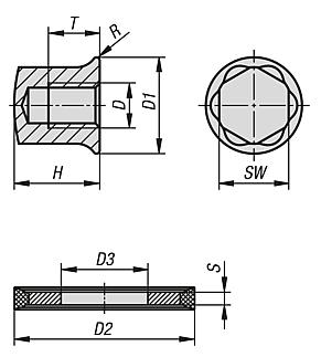 Stainless steel cap nuts with collar and seal and shim washer for Hygienic USIT® set
