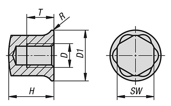 Stainless steel cap nuts with collar for Hygienic USIT® seal and shim washers