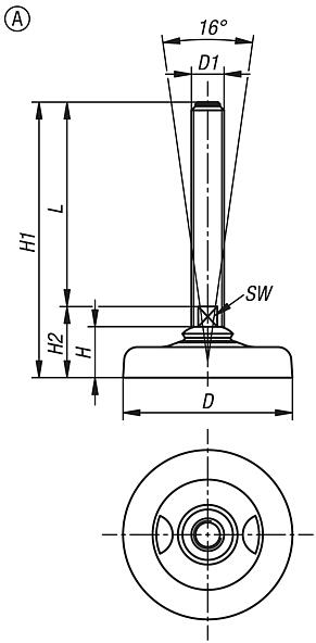 Levelling feet, stainless steel From A