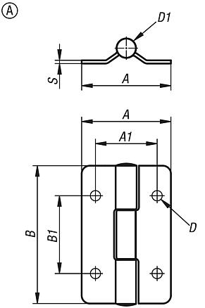 Hinges, stainless steel with preset friction, Form A
