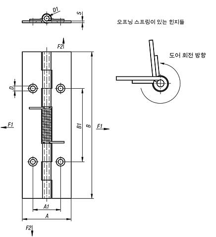 스프링 힌지스틸, 스테인리스 스틸 혹은 알루미늄, 120 mm, 스프링 열림