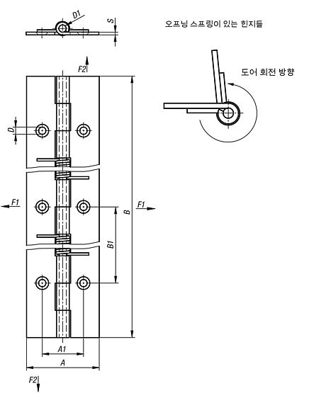 스프링 힌지 스틸 혹은 스테인레스 스틸 소재, 180mm, 스프링 열림