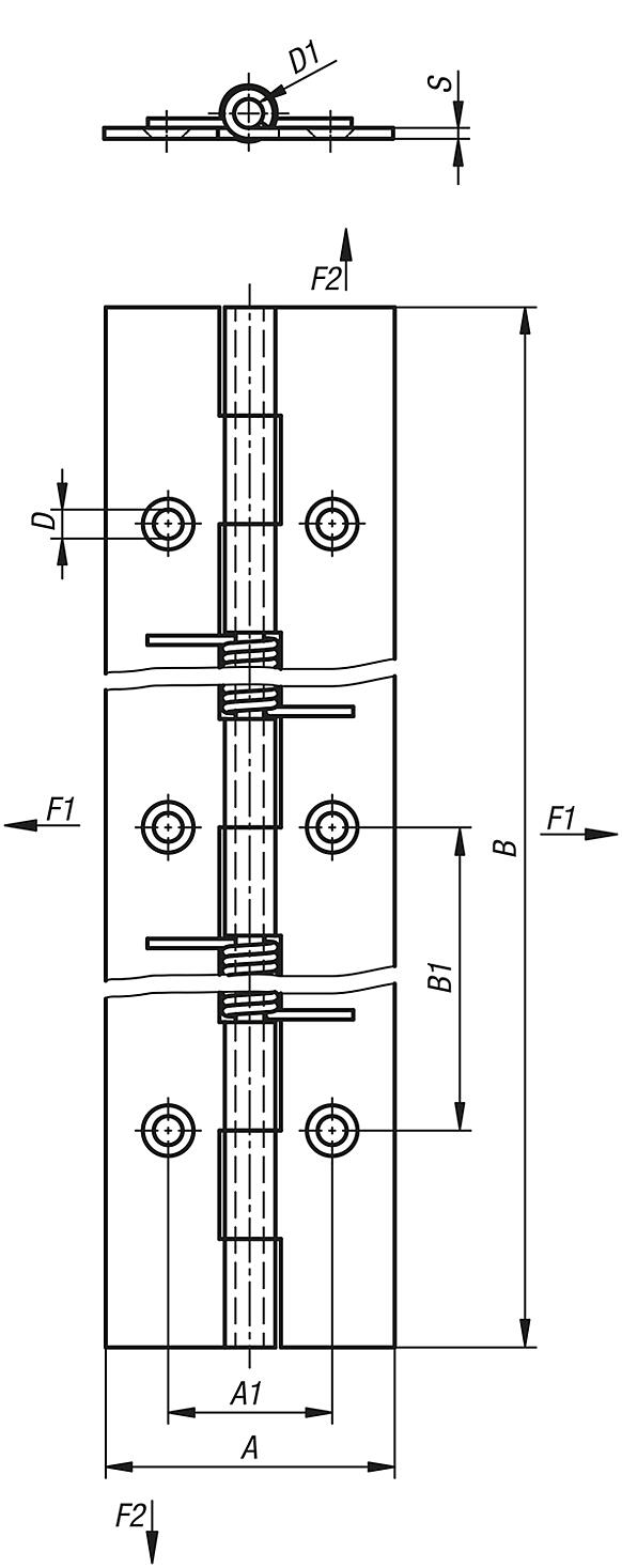 스프링 힌지, 스틸 및 스테인레스 스틸 소재, 180mm