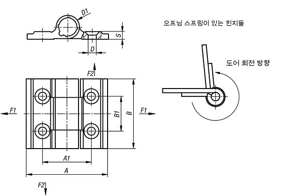 스프링 힌지, 알루미늄 프로파일 클램핑 스프링 힌지 0.20Nm, 스프링 열림