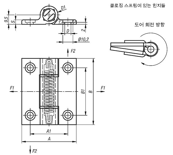 스프링 힌지, 알루미늄 프로파일 클램핑 스프링 힌지 1.3Nm, 스프링 잠김