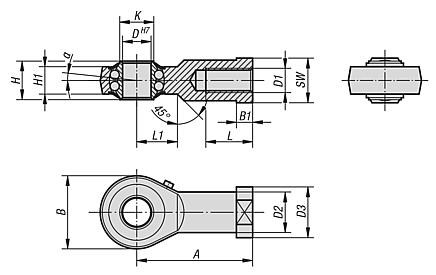 볼 베어링 조인트 헤드 암나사 DIN ISO 12240-4
