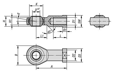 슬라이딩 베어링 조인트 헤드 암나사 DIN ISO 12240-4