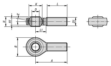 슬라이딩 베어링 조인트 헤드 수나사, 좁은 타입 DIN ISO 12240-4