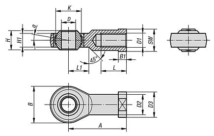 슬라이딩 베어링 조인트 헤드 암나사, 좁은 타입 DIN ISO 12240-4