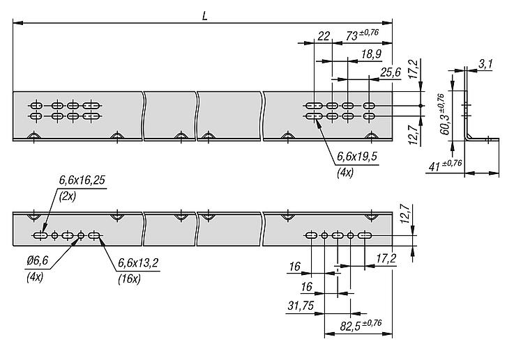 Mounting bracket, steel, for telescopic slides