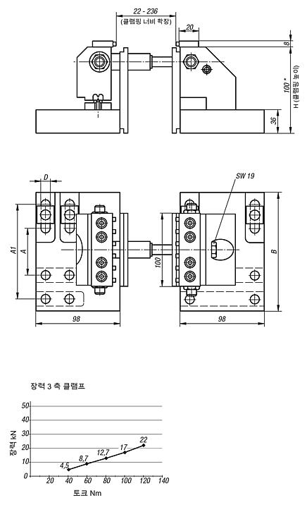T 슬롯용 3축 클램핑 시스템