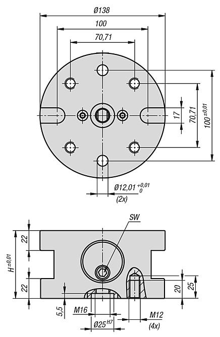 UNILOCK 5축 베이스 모듈 시스템 크기 138mm