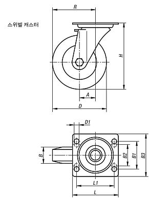 스틸 와이어 탄성 솔리드 고무 타이어가 있는 시트 스틸 스위벨 캐스터, 고중량 사양