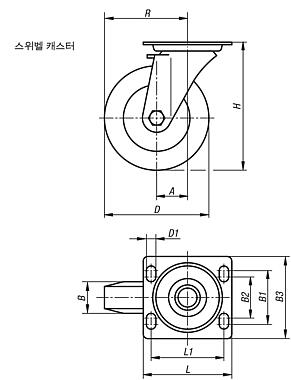 Extrathane 휠 스레드가 있는 스틸 용접 스위벨 캐스터, 고중량 사양