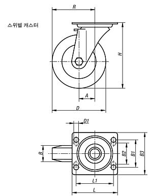폴리아미드 휠이 있는 시트 스틸 스위벨 캐스터, 고중량 사양