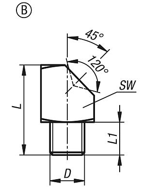 그리스 니플, DIN 3405 규격의 깔때기형, 타입 B, 45° 각진 형