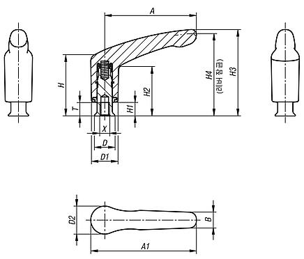 클램핑 레버, 암나사와 플랜지 있음, Hygienic USIT® 실링 와셔 및 평면 와셔용, Freudenberg Process Seals