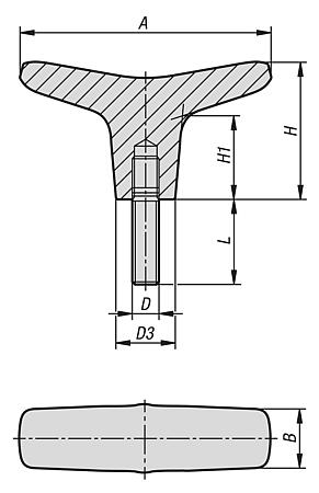 T 그립, 스테인리스 스틸, 수나사, Hygienic USIT® 실링 와셔 및 평면 와셔용, Freudenberg Process Seals